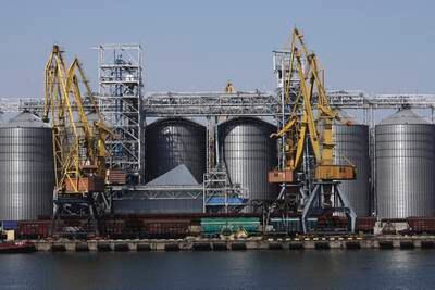 A grain storage terminal at the Odesa Sea Port. AP