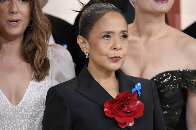 Dolly De Leon with her blue ribbon at the Oscars on Sunday. AP