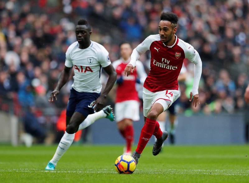 Soccer Football - Premier League - Tottenham Hotspur vs Arsenal - Wembley Stadium, London, Britain - February 10, 2018   Arsenal's Pierre-Emerick Aubameyang in action    Action Images via Reuters/Andrew Couldridge    EDITORIAL USE ONLY. No use with unauthorized audio, video, data, fixture lists, club/league logos or "live" services. Online in-match use limited to 75 images, no video emulation. No use in betting, games or single club/league/player publications.  Please contact your account representative for further details.