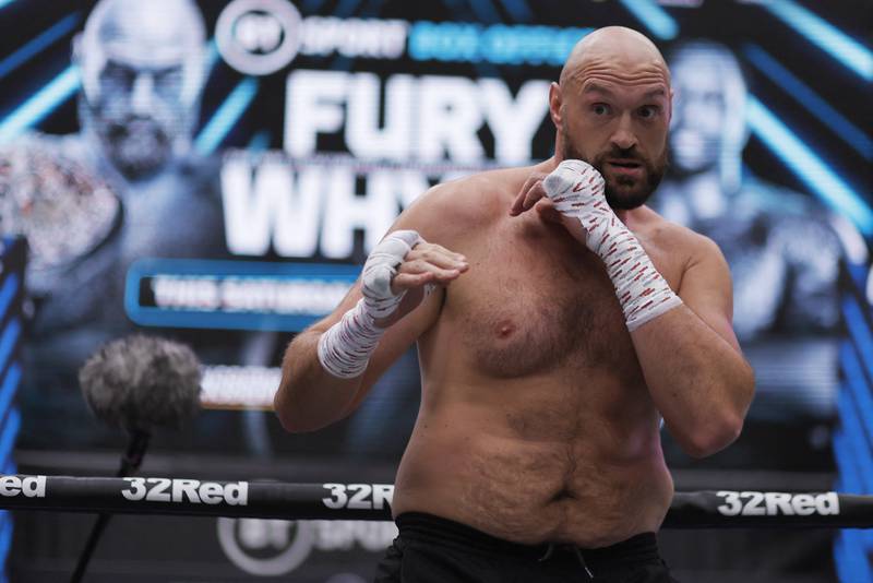 Tyson Fury during the workout session at Wembley, ahead of his fight with Dillian Whyte. Reuters