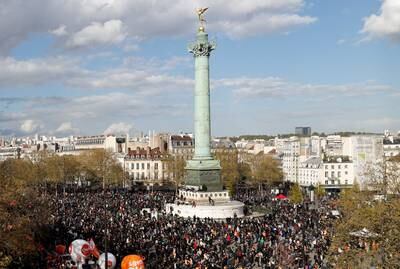Protesters gather on the Place de la Bastille in Paris. Reuters