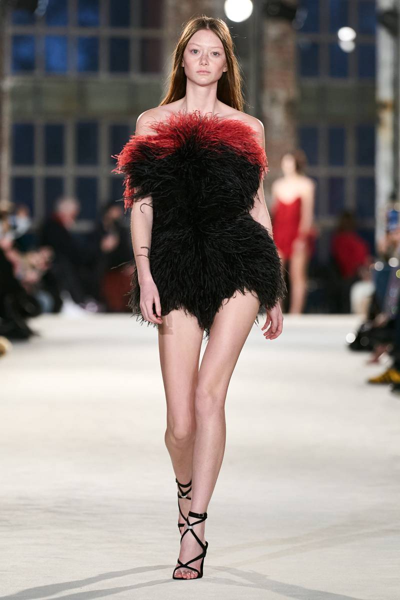 A feathered dress on the Alexandre Vauthier runway. Photo: Alexandre Vauthier