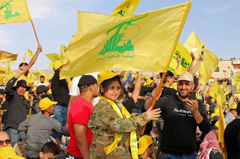 Supporters of Hezbollah attend a campaign rally in Baalbek. AFP