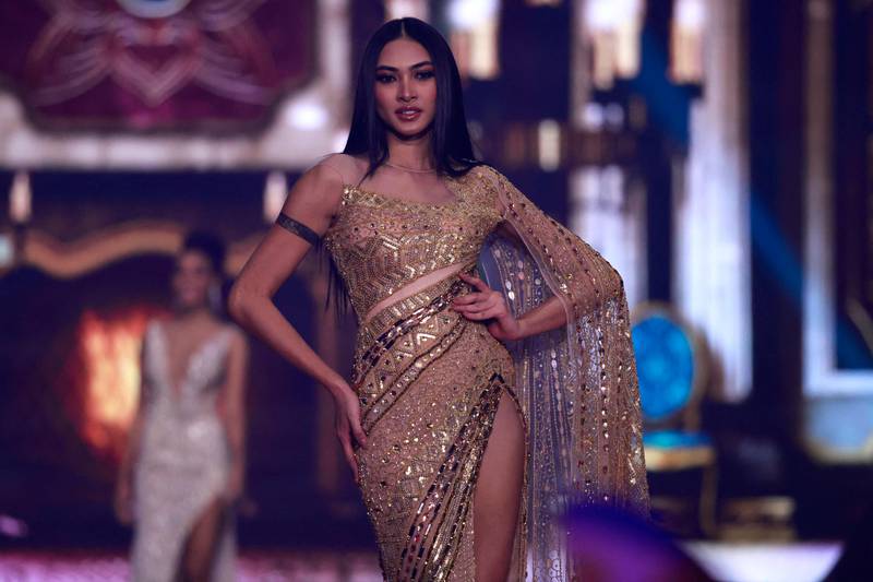 Miss Philippines Beatrice Gomez presents herself during the evening gown competition of the 70th Miss Universe beauty pageant in Eilat, Isreal on December 13, 2021. AFP