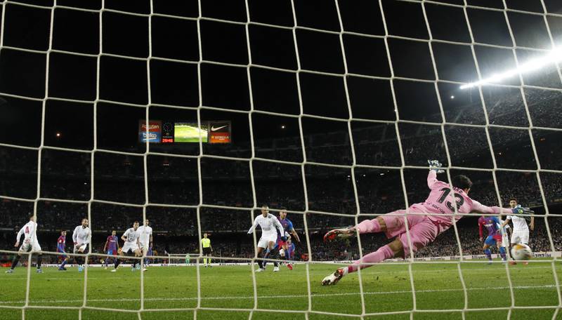 Pedri scores Barcelona's first goal against Sevilla. Reuters