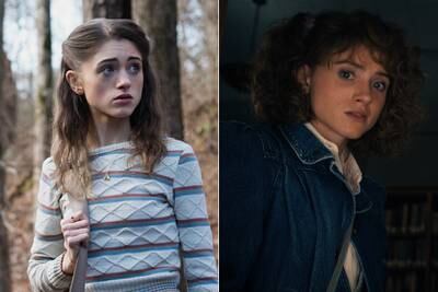 Natalia Dyer in season one and season four. Since 'Stranger Things', she can be seen in 2019's satrical horror film 'Velvet Buzzsaw' and the comedy-drama 'Yes, God, Yes'.