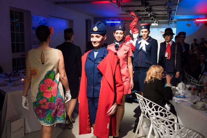 A British Airways heritage uniform fashion show during Milan Fashion Week in 2017. Getty Images