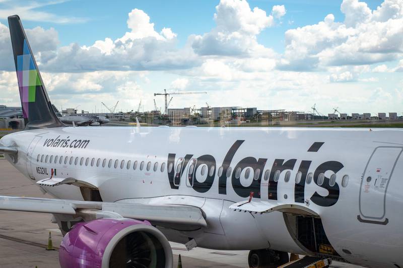 ORLANDO, FLORIDA, UNITED STATES - 2019/07/19: The Volaris branding on the side of a commercial plane. Volaris is a low cost Mexican airline which is the second largest in Mexico after Aeromexico. (Photo by Roberto Machado Noa/LightRocket via Getty Images)