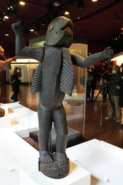 A statue of Benin's 19th century King Behanzin on display. AP