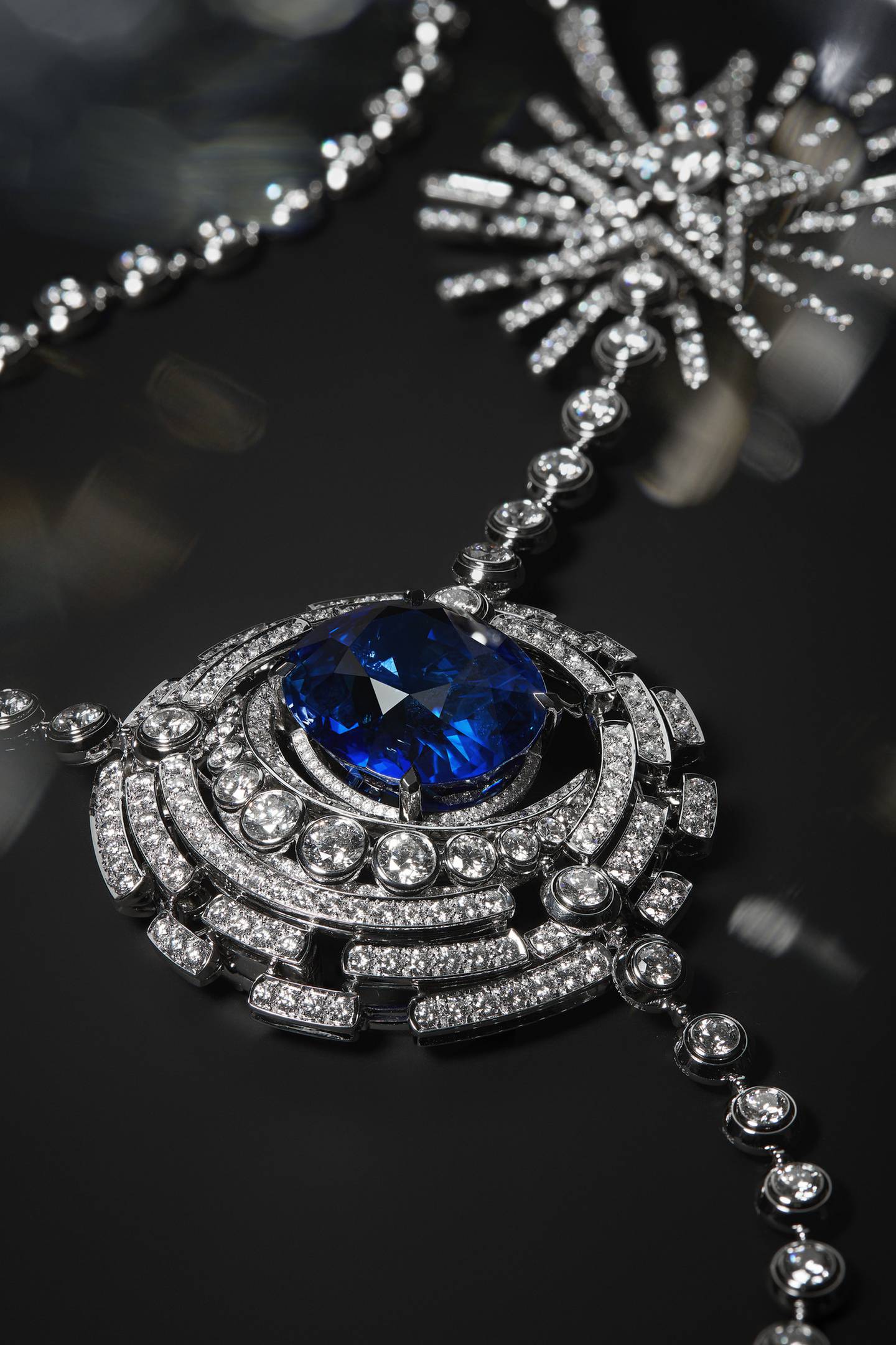 An oval 55.55-carat sapphire sits at the heart of the Allure Celeste necklace. Photo: Chanel