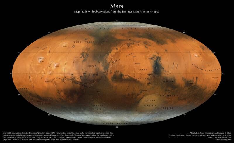 A New York University Abu Dhabi team has created a striking Mars map. Photo: NYUAD