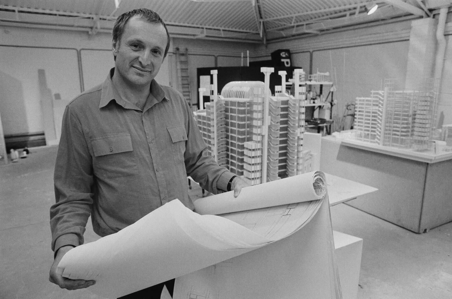 Richard Rogers in his studio in the UK in 1979. Getty Images