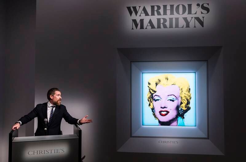 Alex Rotter Christie's Chairman, 20th and 21st Century Art, introduces the 1964 painting 'Shot Sage Blue Marilyn' by Andy Warhol, to the media. EPA