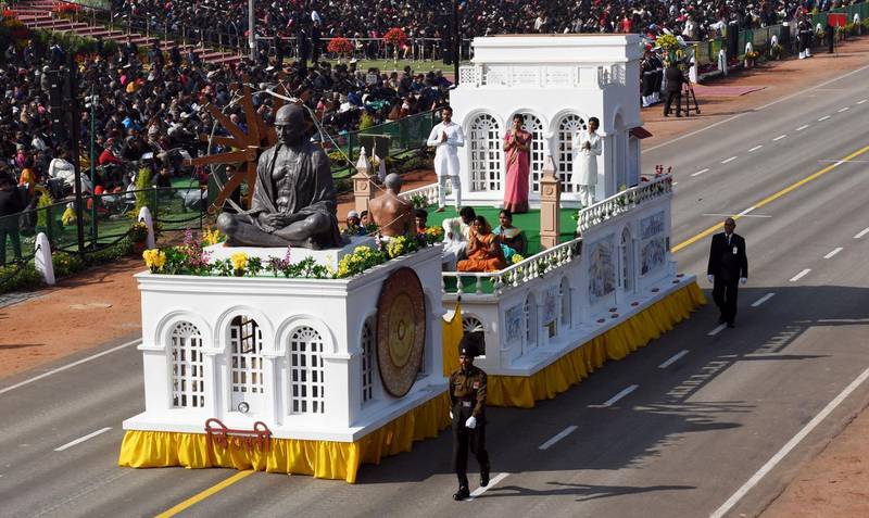 A tableau of the Indian state of Delhi takes part during the Republic Day parade in New Delhi. AFP
