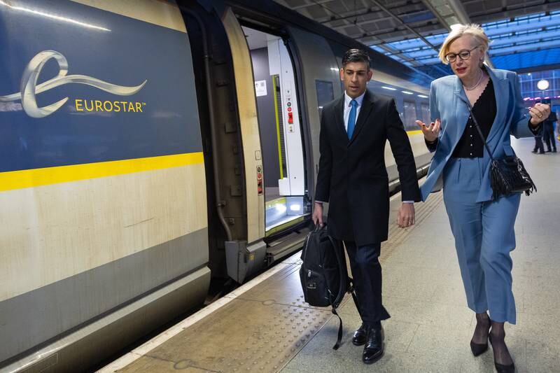 Mr Sunak gets a Eurostar train to Paris, from St Pancras Station London. Simon Walker / No 10 Downing Street