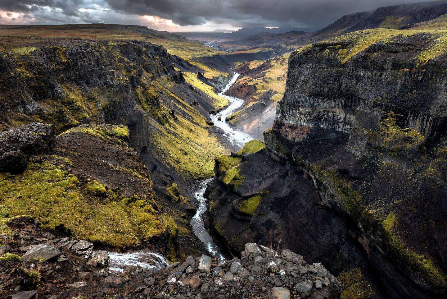 The Haifoss valley at sunset - Iceland. Getty Images