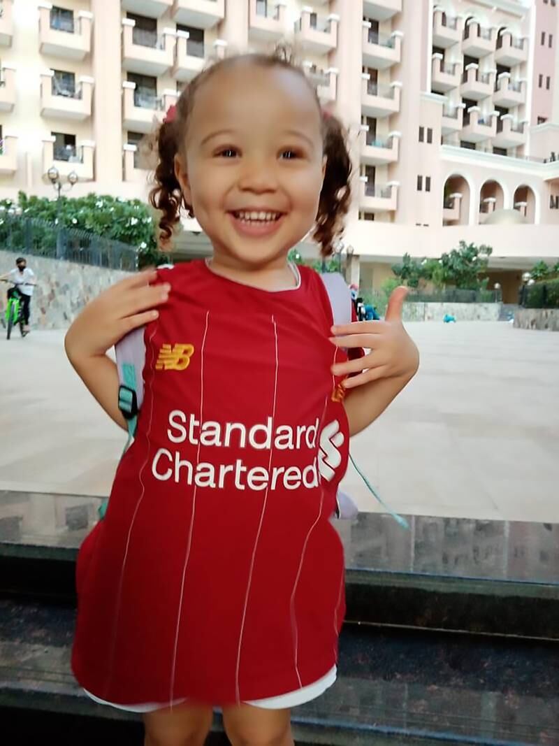 Naraya Broun, 4, is seriously ill in hospital after an accident in a residential gym. She and her father Alex Broun are huge Liverpool fans, and he urged people to pray for her quick recovery. All photos: Alex Broun