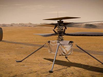 Nasa will try to fly Ingenuity on Mars. If successful, it will be the first powered, controlled flight on another planet. Pictured is an illustration of the rotorcraft. Nasa