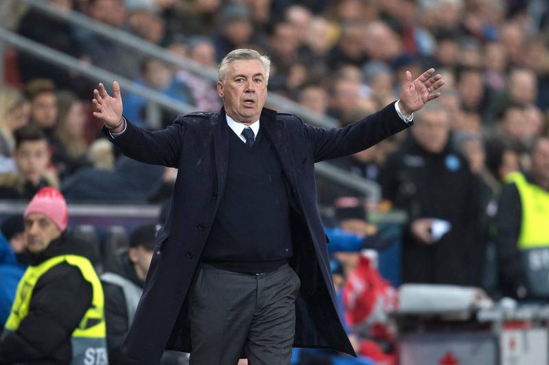 epa07437529 Napoli's head coach Carlo Ancelotti during the UEFA Europa League round of 16, second leg soccer match between FC Salzburg and SSC Napoli in Salzburg, Austria, 14 March 2019.  EPA/ANDREAS SCHAAD