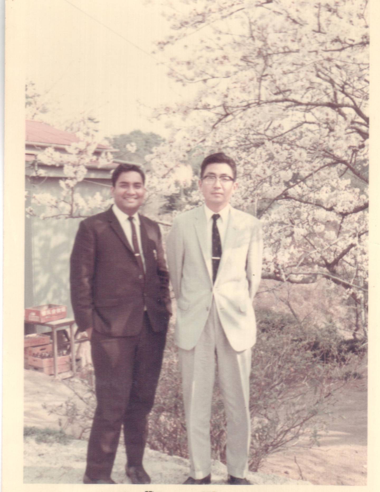 UAE businessman Vasu Shroff sought to grow the garment business across the world. He is seen with a supplier in Japan in 1971. Courtesy: Shroff family