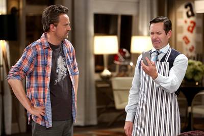 "Pilot" -- THE ODD COUPLE stars Matthew Perry as endearing slob Oscar Madison and Thomas Lennon as uptight neat freak Felix Unger, two former college buddies who become unlikely roommates after the demise of their marriages.  Pictured left to right: Matthew Perry and Thomas Lennon.  Photo: Cliff Lipson/CBS  ÃÂ©2014 CBS Broadcasting, Inc. All Rights Reserved *** Local Caption ***  al23ap-TV Revivals-2-p8.jpg