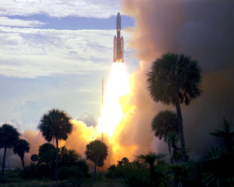 On August 20, 1975, Viking 1 was launched by a Titan/Centaur rocket from Complex 41 at Cape Canaveral Air Force Station in Florida at 5:22 p.m. EDT to begin a half-billion mile, 11-month journey through space to explore Mars. The 4-ton spacecraft went into orbit around the red planet in mid-1976. Courtesy NASA