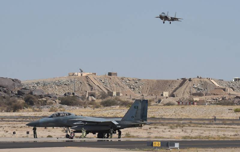 A Saudi F-15 fighter jet landing at the Khamis Mushayt military airbase in November, some 880 kilometres from the capital Riyadh, as the Saudi army conducts operations over Yemen.  AFP