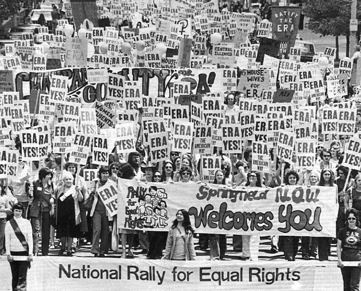 Marchers descend on the Capitol in Springfield, Illinois, to demonstrate for the passage of the Equal Rights Amendment, May 16, 1976. AP Photo
