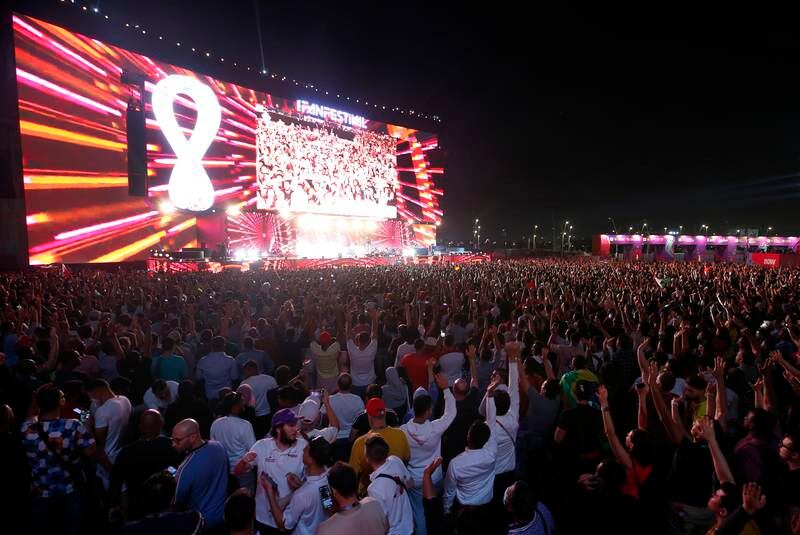 Celebration party time at the Fifa World Cup 2022 Qatar fan festival in Al Bidda Park, Doha. Getty