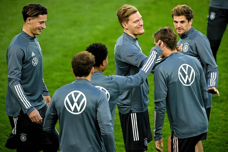 Germany players attend a training session in Cologne. EPA