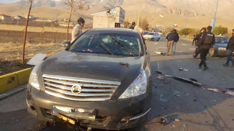 The scene of the attack that killed prominent Iranian scientist Mohsen Fakhrizadeh, outside Tehran. WANA via REUTERS