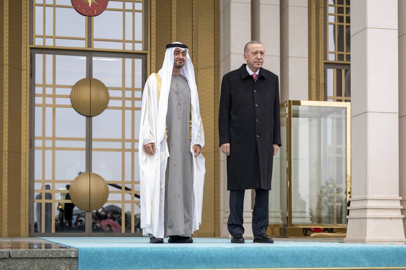 Sheikh Mohamed and Mr Erdogan. Abdulla Al Neyadi / Ministry of Presidential Affairs
