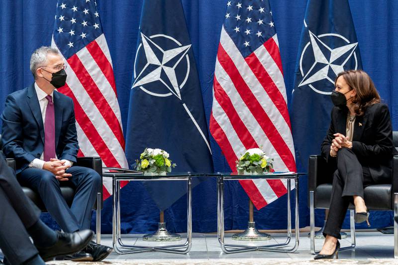 US Vice President Kamala Harris meets with Nato Secretary General Jens Stoltenberg. Reuters