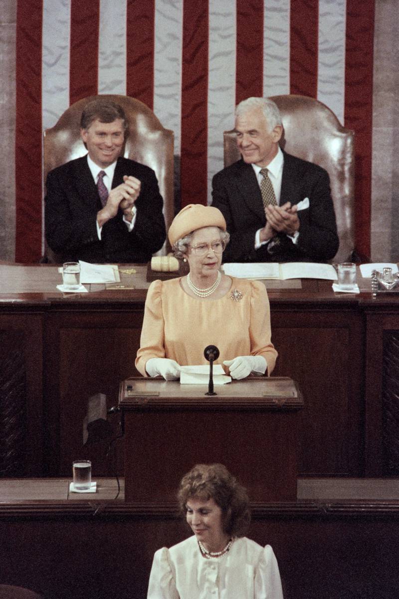 The queen addresses the US House of Representatives on May 16, 1991. AFP