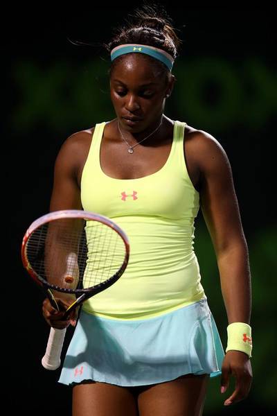 Sloane Stephens made 37 unforced errors in her 6-0, 6-1 defeat to Caroline Wozniacki at the Sony Open on Sunday. Matthew Stockman / AFP

