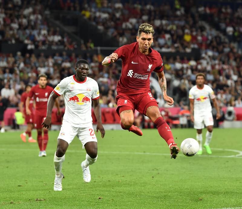 Liverpool forward Roberto Firmino controls the ball during the pre-season friendly against Red Bull Salzburg. Getty