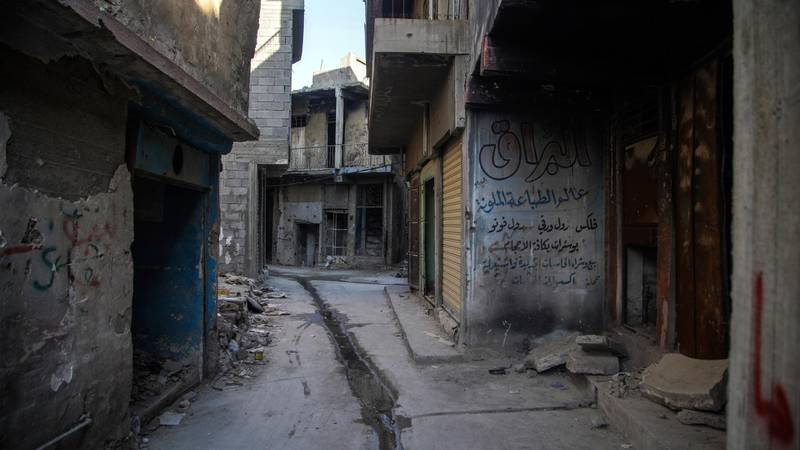 An alley way in the destroyed old city of Mosul. Haider Husseini/ The National