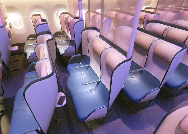 In the Pure Skies Zone, dividing screens will be placed between every other row, to create a separation between passengers. Courtesy PriestmanGoode