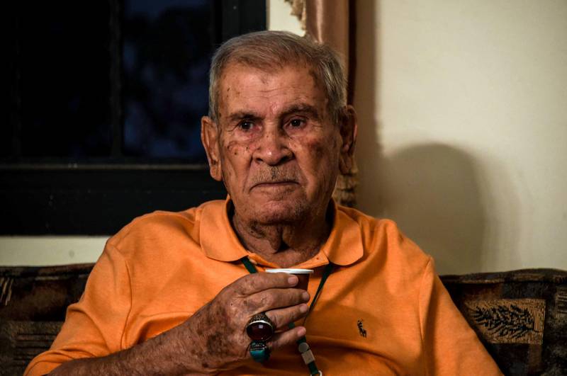 Bouday, Lebanon, 10 October 2020. Abbas Assadallah Chamas, 94, taking coffee following a Chamas clan meeting discussing regional response to the killing of family member, Mohammad Chamas by a member of the Jaafar family 4 October 2020. Elizabeth Fitt for The National