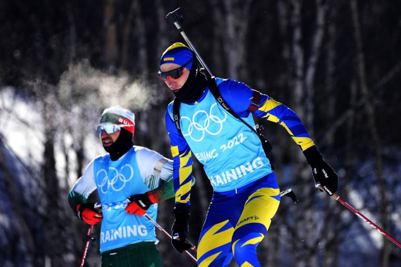 Athletes practice during a training session at the National Biathlon Centre. AP