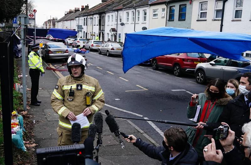 London Fire Brigade Deputy Commissioner Richard Mills speaks to the media at the scene in Sutton, south London, where four children died in a house fire. PA