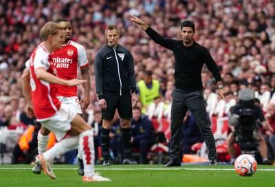 Arsenal manager Mikel Arteta gestures on the touchline during the Premier League match at the Emirates Stadium. PA
