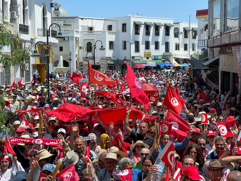 Tunisians protest in the capital against political reforms proposed by President Kais Saied. Reuters