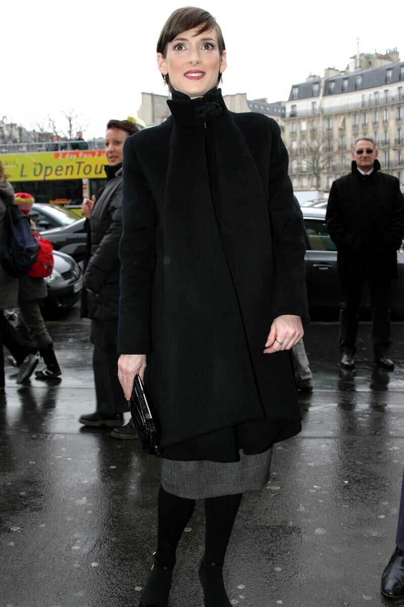 Winona Ryder arrives at the Valentino Paris Fashion Week Autumn-Winter show on February 28, 2008, in Paris, France. Getty 