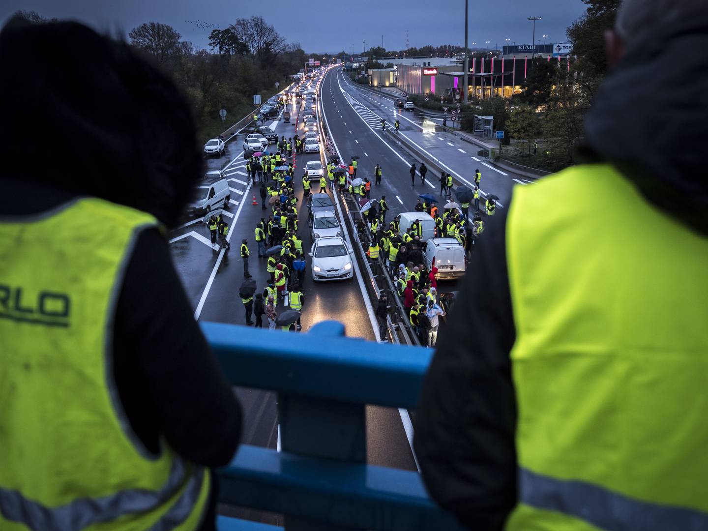 People wear yellow vests in Avignon protest against the rising prices of fuel on November 17, 2018. Getty Images