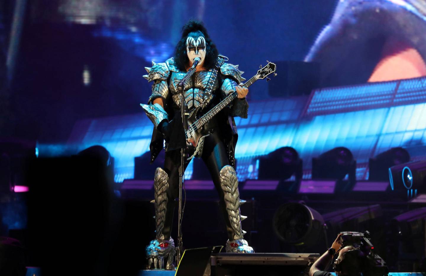 DUBAI, UNITED ARAB EMIRATES , December 31 – 2020 :- Members of the rock band Kiss performing during the New Year’s Eve at the Atlantis hotel on Palm Jumeirah in Dubai. ( Pawan Singh / The National ) For News/Standalone/Online/Instagram. Story by Saeed
