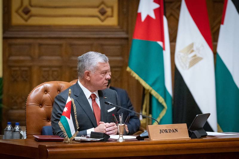 Jordan's King Abdullah II during the meeting with the Palestinian and Egyptian presidents in Cairo. AFP