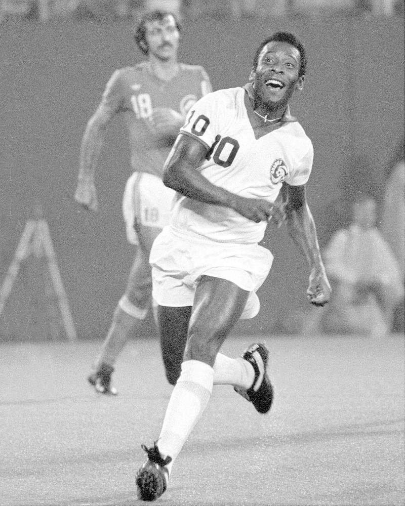 UNITED STATES - AUGUST 24:  Soccer Cosmos vs Rochester Playoffs - Pele is walking on air after scoring the final goal of game.  (Photo by Gene Kappock/NY Daily News Archive via Getty Images)