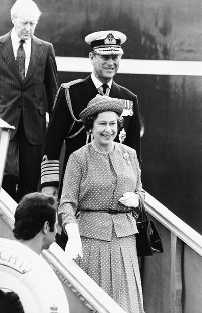 HM Queen Elizabeth II and Prince Philip, the Duke of Edinburgh, smiling as they arrive in Algeria to meet victims of the El Asnam Earthquake, October 25th 1980. (Photo by Tim Graham Photo Library via Getty Images)