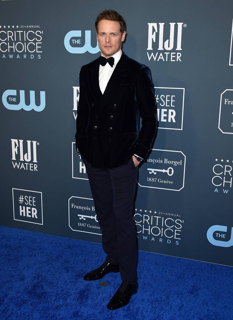 Sam Heughan arrives at the 25th annual Critics' Choice Awards on Sunday, January 12, 2020. AP